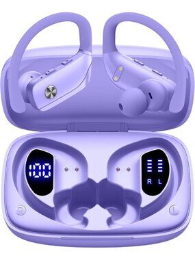 Wireless Purple 80H Playtime LED Display Case Over-Ear Hook Bluetooth Earbud